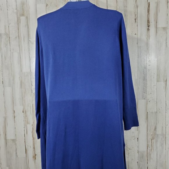 H by Halston Womens Cardigan Sweater XLP Blue Rayon Blend Duster Open Front Q2 - Picture 3 of 5
